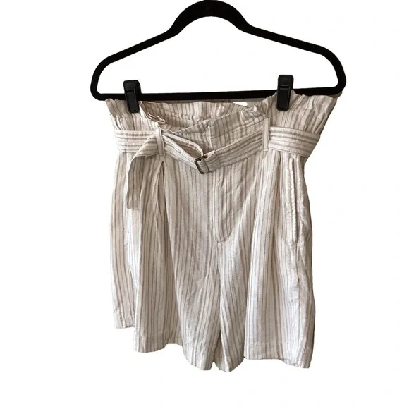 Banana Republic Factory Linen Blend Striped High-Waisted Shorts with Belt 4