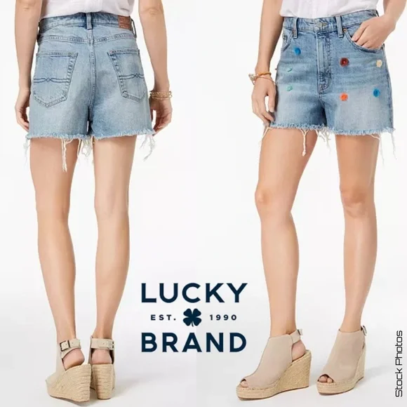 NWOT LUCKY BRAND “Lucky Pins” Denim Pom-Pom High-Rise Shorts (2/26)