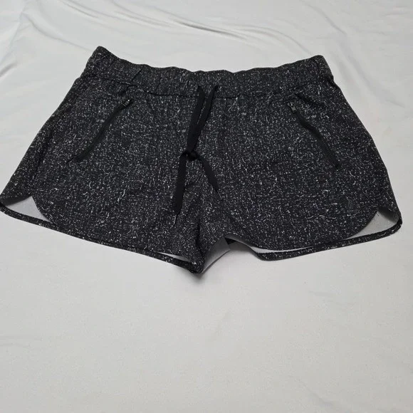 RBX Runner Shorts Women's‎ Print Black Pull On Athletic Zip Pockets Drawstring M