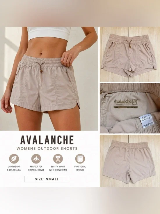Avalanche Outdoor Supply Shorts Womens Small Beige Elastic Waist Lightweight