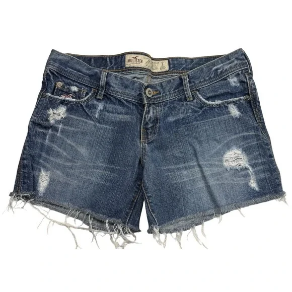Y2K Hollister Distressed Denim Shorts Size 1 Low Rise Frayed Cutoff Festival