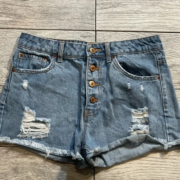 Forever 21 High waist button fly Cut Off Distressed Frayed raw hem sz‎ 26 shorts