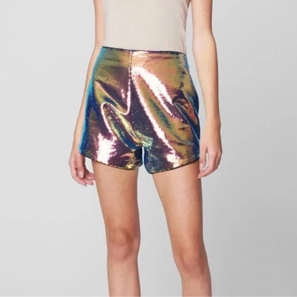 BLANKNYC Cosmic Charge Iridescent Sequin Multi Color Festival Shorts 26