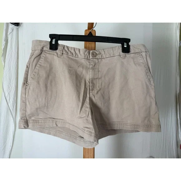 BCG Womens Khaki Chino Shorts Tan Size 14 Casual Cotton Blend Twill Mid Rise