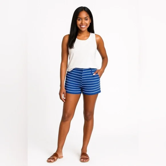 Old Navy Blue and White Striped High Waist Shorts