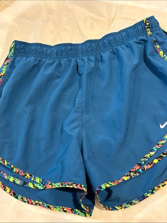 Nike Blue Athletic Running Shorts with Multicolor Trim L