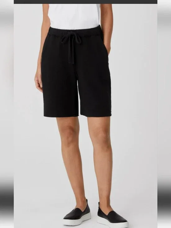 Eileen Fisher Organic Cotton Terry Loungewear Shorts Black Size Large (L/G) I