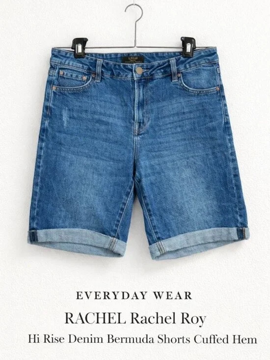 RACHEL Rachel Roy Hi Rise Denim Bermuda Shorts Cuffed Medium Wash Size 10/30