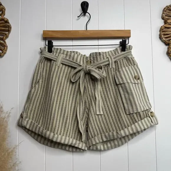 Free People shorts striped paper bag cuffed cotton spring summer XS