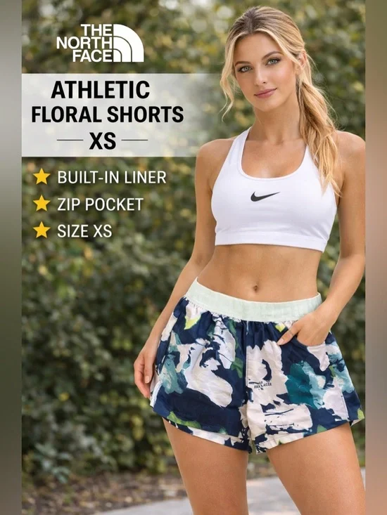 The North Face Shorts XS Athletic Running Lined Floral Print Zip Pocket