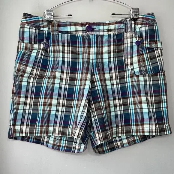 JMS Just My Size Women Plus 22W Teal Blue Plaid Shorts Y2K Preppy Casual Country