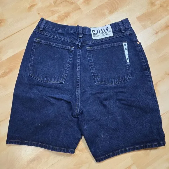 Vtg Super High Waisted Enuf Internationale Womens Jean Shorts Sz 13 USA Dark‎