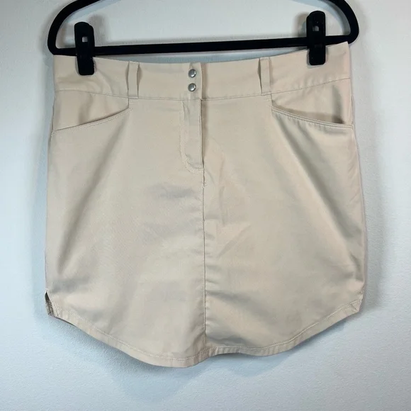 Adidas Golf Skirt Beige Stripe Logo Stretch Sporty Pickleball Tennis Lined Sz 10