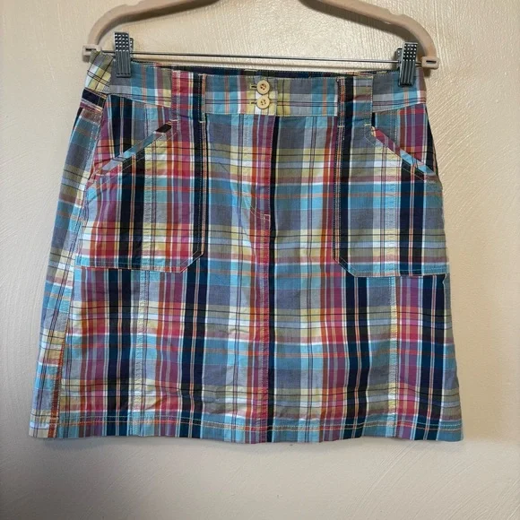 Christopher & Banks Women's Skort Shorts Plaid Pink Blue Cotton Spandex Size 6