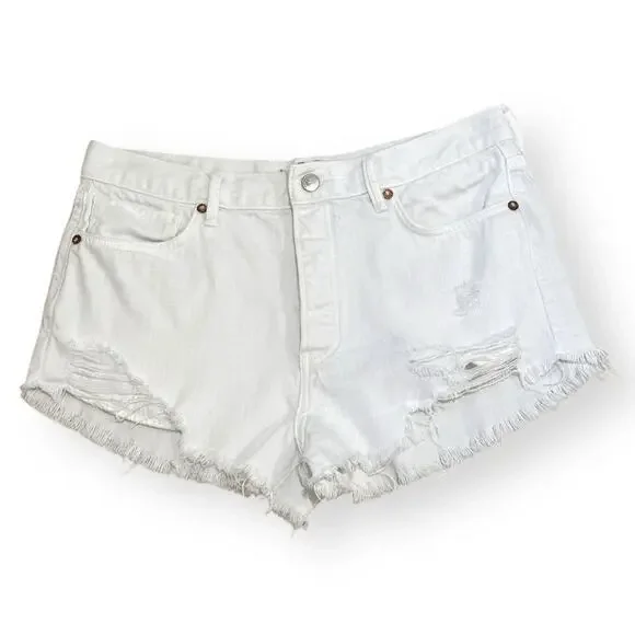 We The Free People Womens 30 White Cutoff Shorts Button Fly Denim Boho Festival