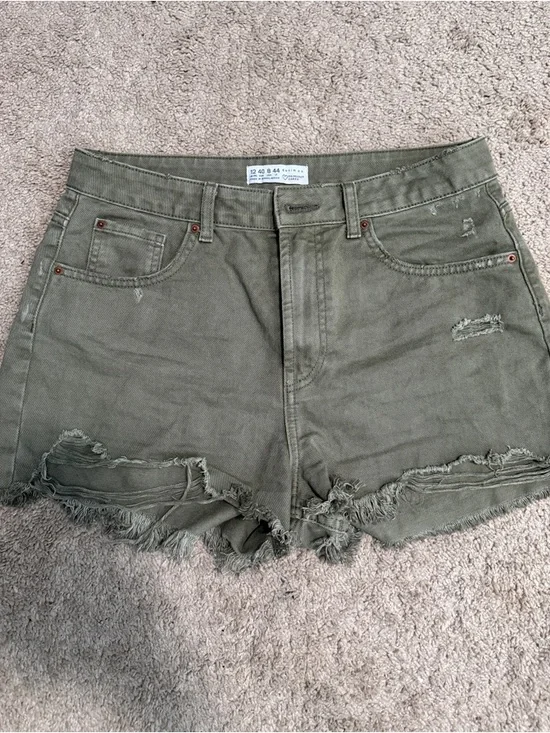 Primark Olive Green Distressed Denim Shorts