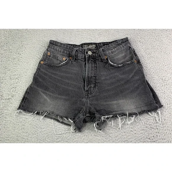 Lucky Brand Jean Shorts Womens Size 2/26 Lucky Pins Distressed Denim Black Jeans