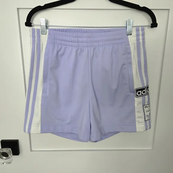 NWT Adidas Lavender Short Sz XS White Stripes Snap Legs Draw String Zip Pockets