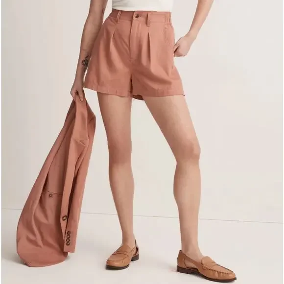 Madewell Womens 00 Neale Drapeweave Shorts Dried Rose High Rise Old Money Preppy