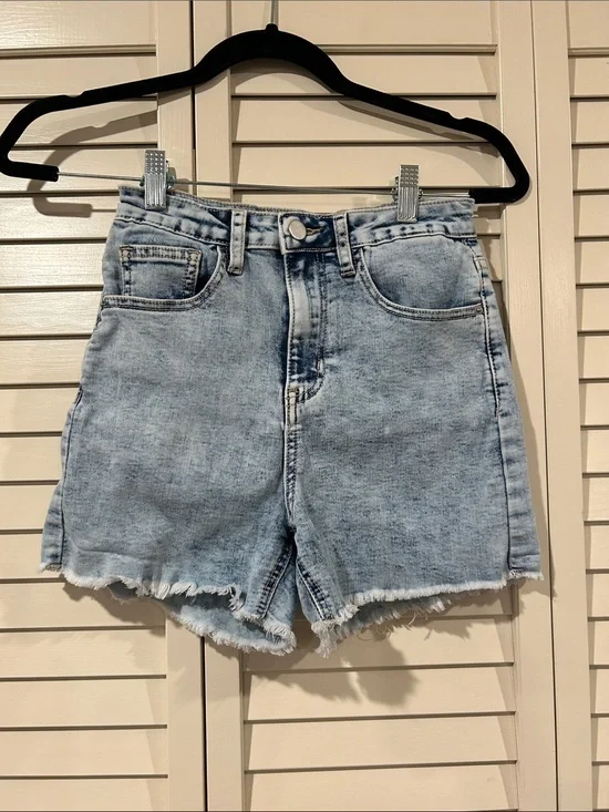 SHEIN Light Blue High-Rise Frayed Denim Shorts Size XS