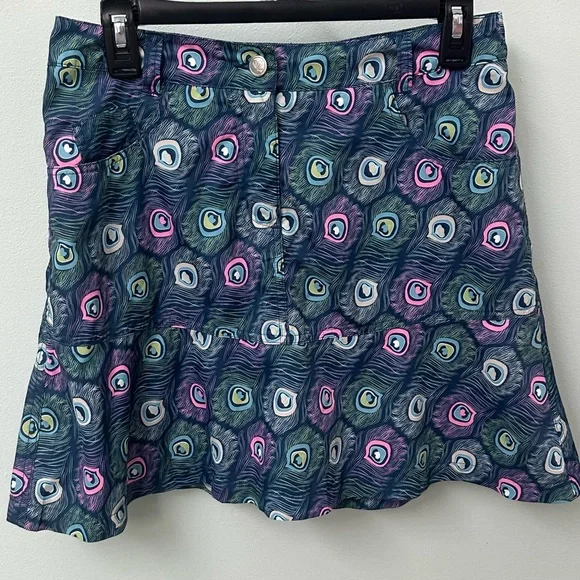 DAILY SPORTS Golf Skort Skirt Womens Size 4 Blue Peacock Feather Athletic Travel