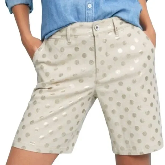 ANTHROPOLOGIE Linen Blend Gold Polka Dot Tailored Women's Trouser Shorts Sz 26