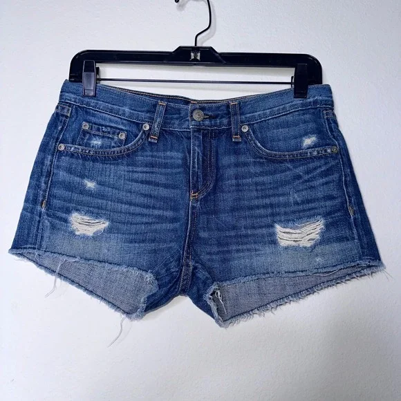Rag & Bone JEAN Distressed Cut-Off Denim Shorts Blue Size 26 Medium Wash