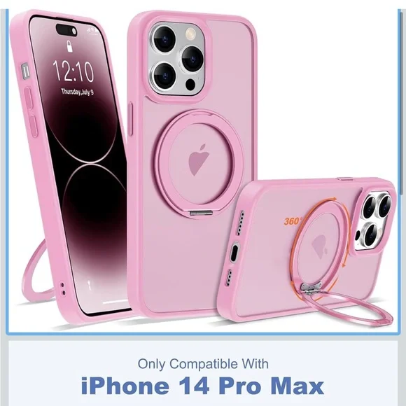Apple Pink iPhone 14 Pro Max Case with 360° Ring Grip