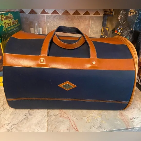 Vintage Carlaid Paris Handcrafted Navy Canvas & Leather Small Pet Carrier