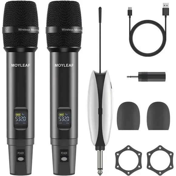 2 Pack Wireless Microphones UHF Metal Dual Handheld Cordless‎ Dynamic 260Ft