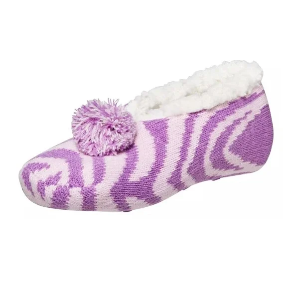 Northeast Outfitters | Cozy Cabin Purple and White Zebra Slippers with Pom, S