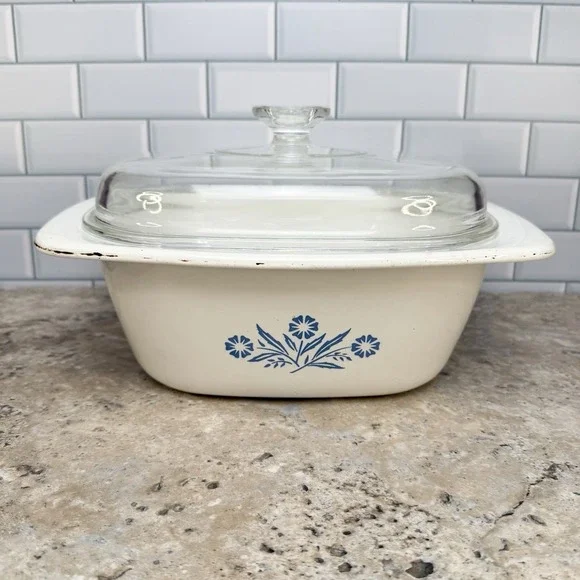 Corning Ware Blue Cornflower Dutch Oven 4 Qt P-34-B w/ Clear Glass Lid VTG