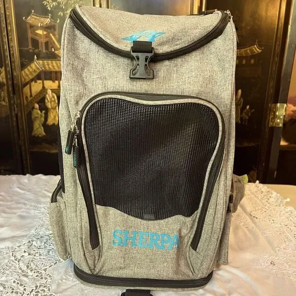 Sherpa, gray and black backpack small pet carrier. ￼