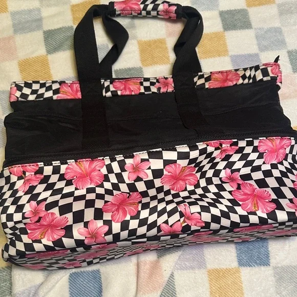 Pink Floral Checkered Small Pet Carrier