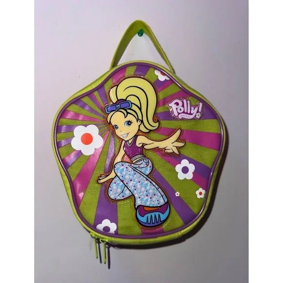Vintage Y2K 2003 Polly Pocket‎ Textured Graphic Zippered Carrying Case Purse Bag
