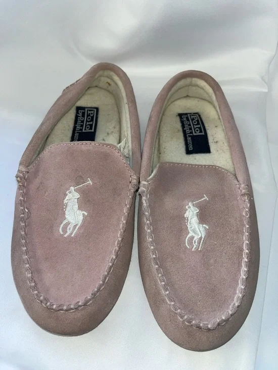 Polo by Ralph‎ Lauren Boy’s Pink Suede Embroidered Polo Loafers