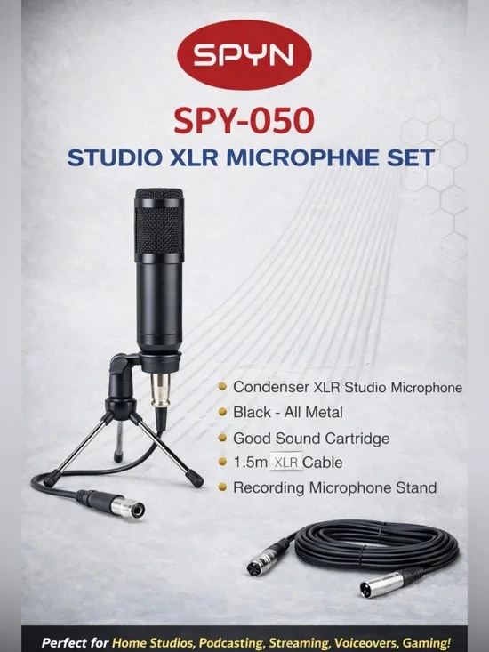 SPY SPY-050 Black Condenser XLR Studio Microphone Kit NIB
