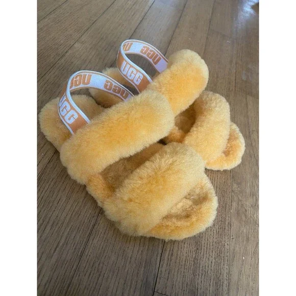 Ugg Oh Yeah Orange Sheepskin Slippers Poppyseed California Toddler Girls 10