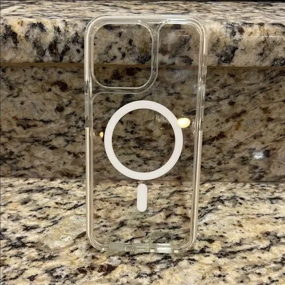 Apple Clear MagSafe Phone Case with white trim for iPhone 15 pro max