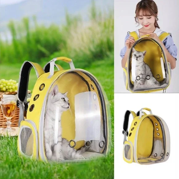 Yellow PetPack Clear Bubble Pet Carrier Space Capsule Backpack Small Dogs Cats