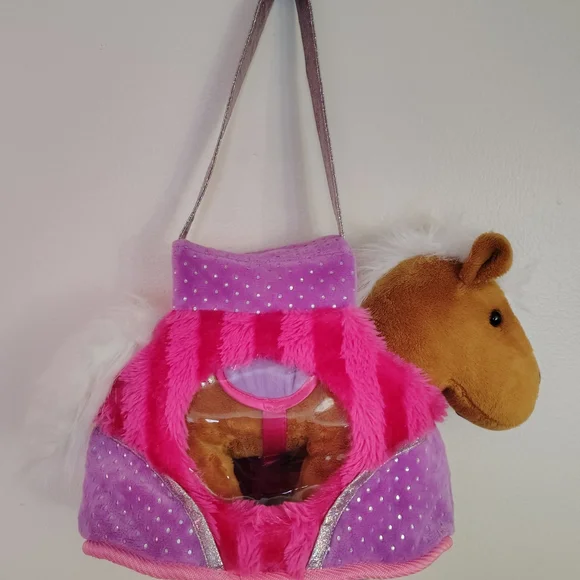 Plush Pink and Purple Pet Carrier with Removable Horse 9