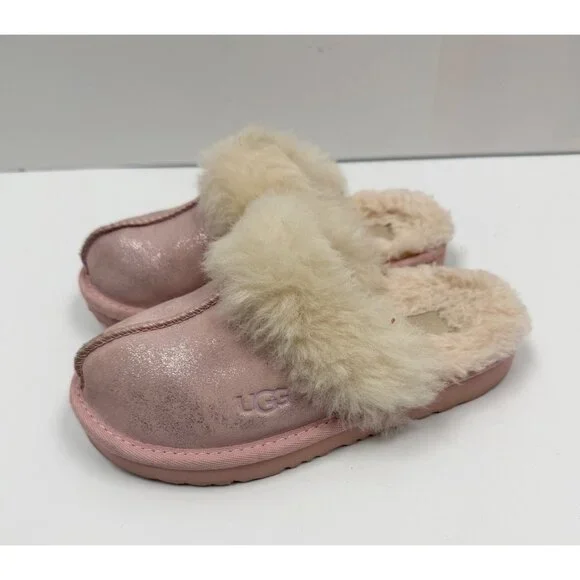 UGG Metallic Glitter Genuine Shearling Slipper Kids Girls Rose Gold Sz 12