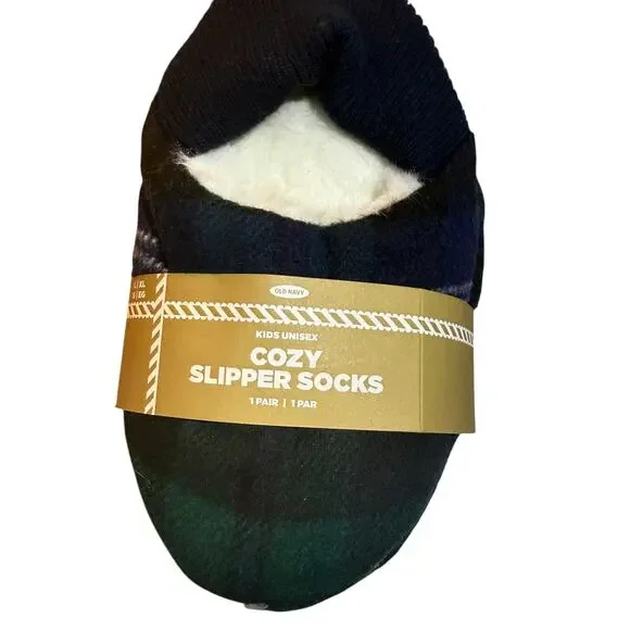 Old Navy Mixed Plaid Flannel Cozy Slipper Socks Kids Unisex Large