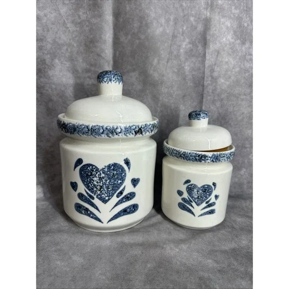 1990s Ceramic Blue Heart Jars Kitchen Gibson 9