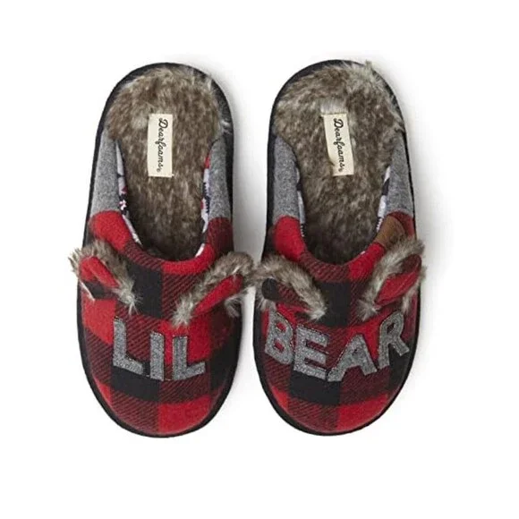 Dearfoam Holiday Slippers Size 5-6 Red/Black Checkered 