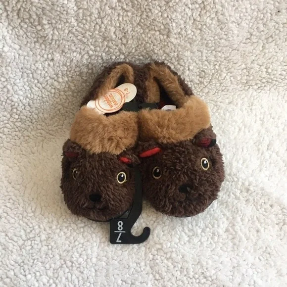 NWT‎ Boys teddy bear Slippers 7/8 indoor outdoor shoe