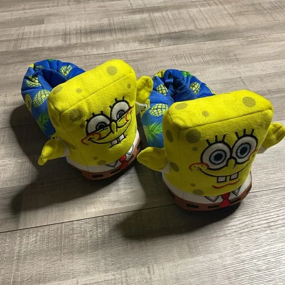 Nickelodeon Boys Yellow Spongebob Squarepants Pineapple Slippers‎ Shoes Size 2-3