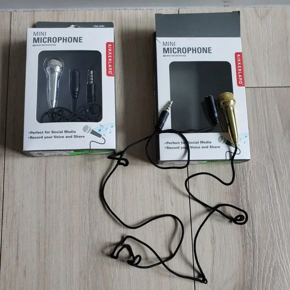 Mini Karaoke Microphone Set of 2 Laptop Desktop Phone Podcast Audio Plug End