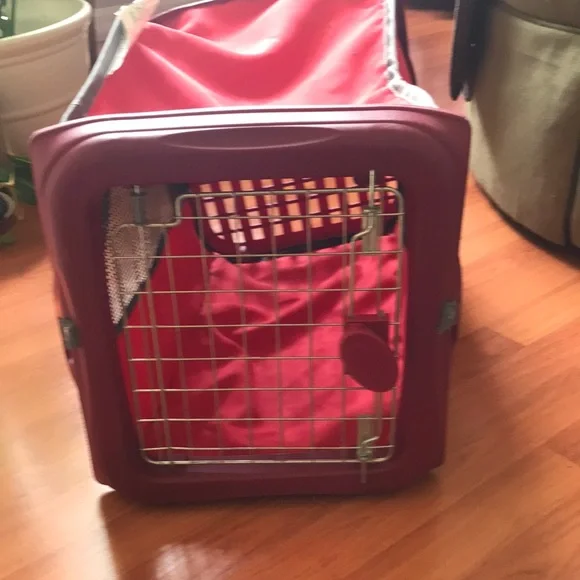 Red Pet Carrier with Metal Door