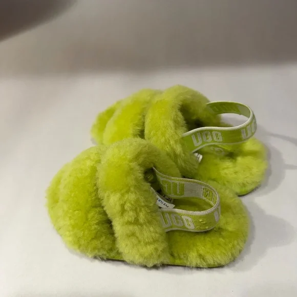 UGG Kids Lime Fluffy Slippers